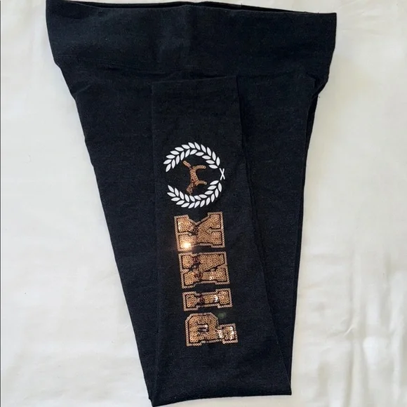 Black and Gold Athletic Leggings with Metallic Design - Picture 1 of 2